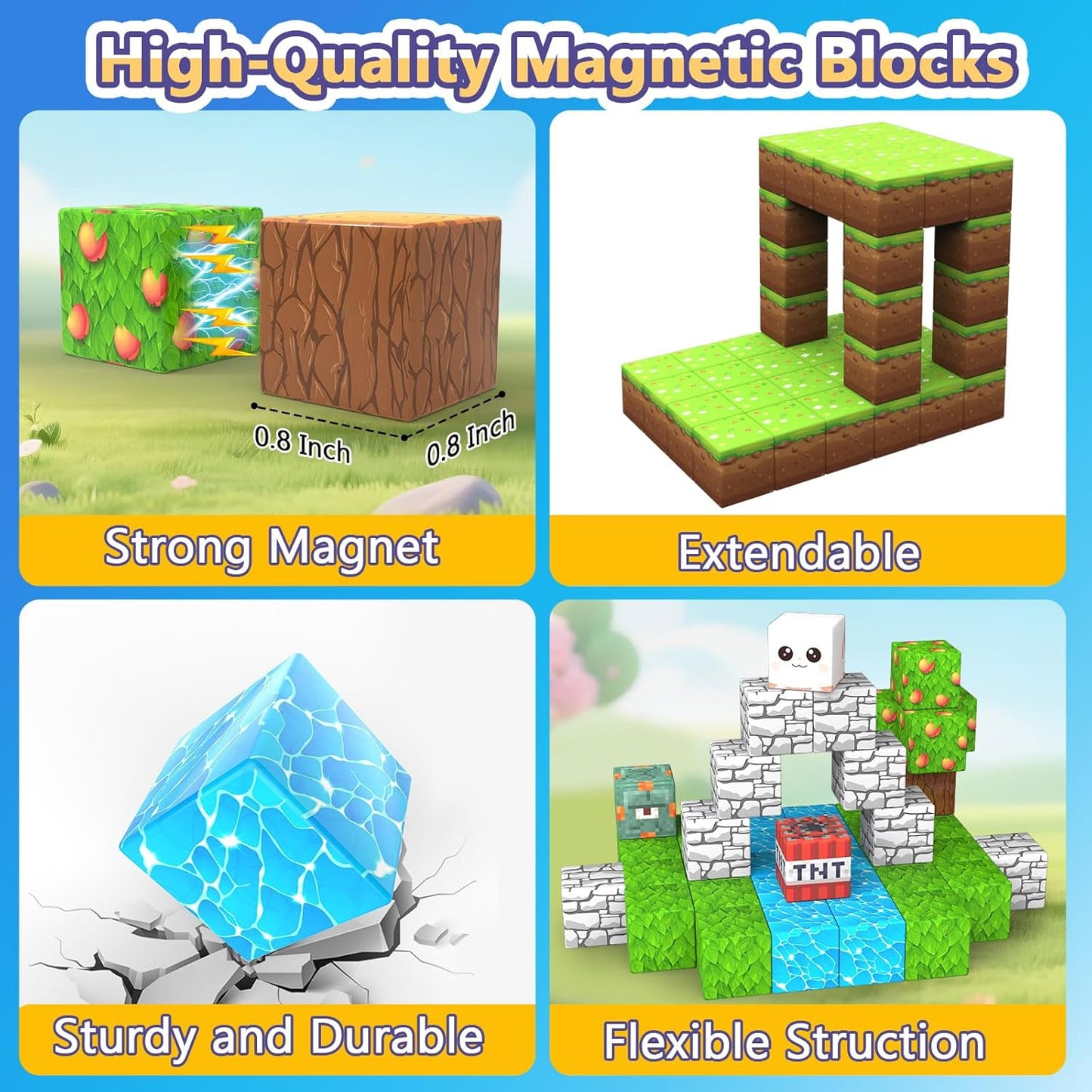 Magnetic Building Blocks by 150PCS - STEM Stacking Game for Kids Ages 3-12 | Colorful Magnet Tiles