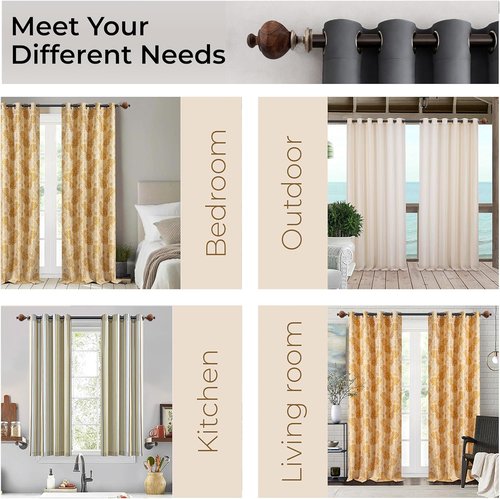DECO WINDOW Heavy-Duty Curtain Rod - Adjustable 44-120 Inch Metal Drapery Rod with Decorative Wood Finials | Brown Matte
