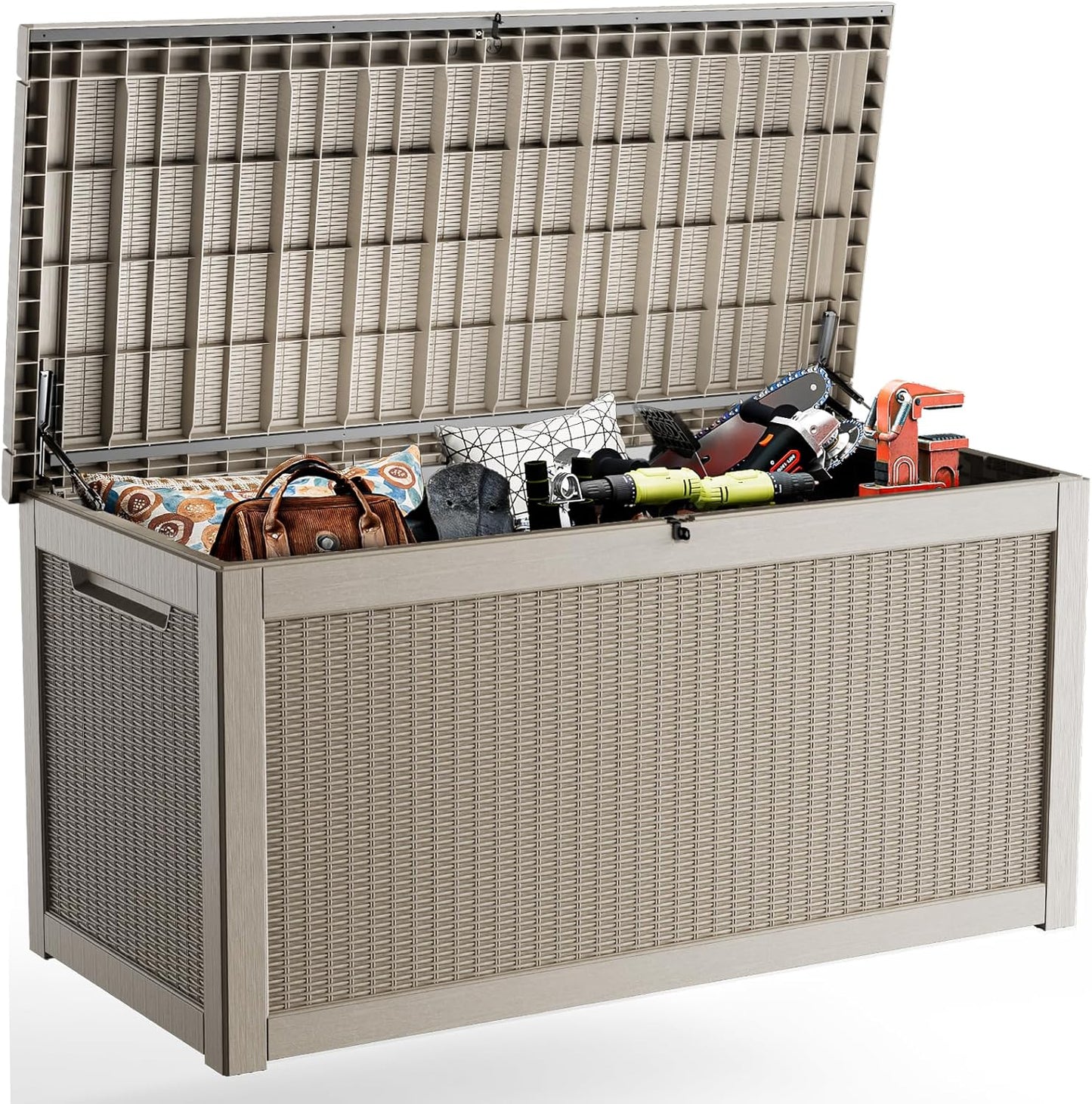 Regine Switzerland 320 Gallon Outdoor Deck Box - Lockable Waterproof Storage for Garden Tools & Cushions | Grey