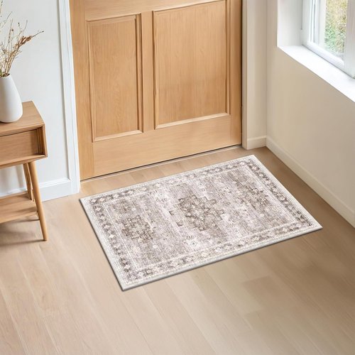 Boho Bathroom Rugs - Soft, Washable Non-Slip Area Rug for Entryway & Kitchen | Modern Farmhouse Design (2x3 Beige/Latte)