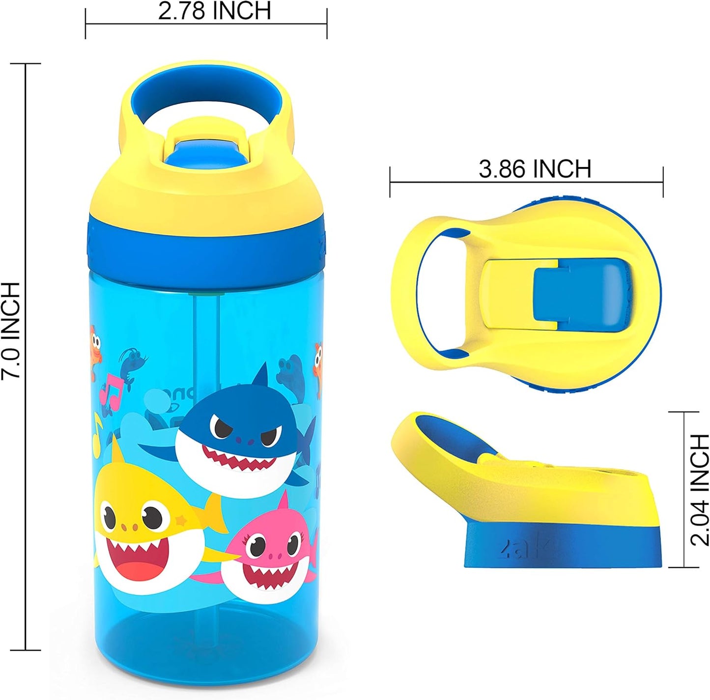 Zak Designs Baby Shark Water Bottle - Durable, Leak-Proof Design with Straw & Carrying Loop | 16 oz