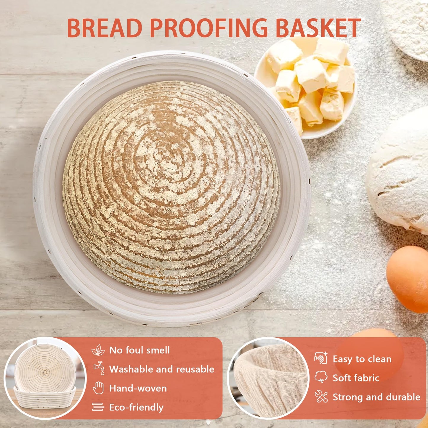 PeacePeo Sourdough Bread Baking Supplies, Sourdough Starter Kit for Bread Making Includes 10" Round & Oval Banneton Bread Proofing Basket with Liners Sourdough Kit for Making Baking Fermentation