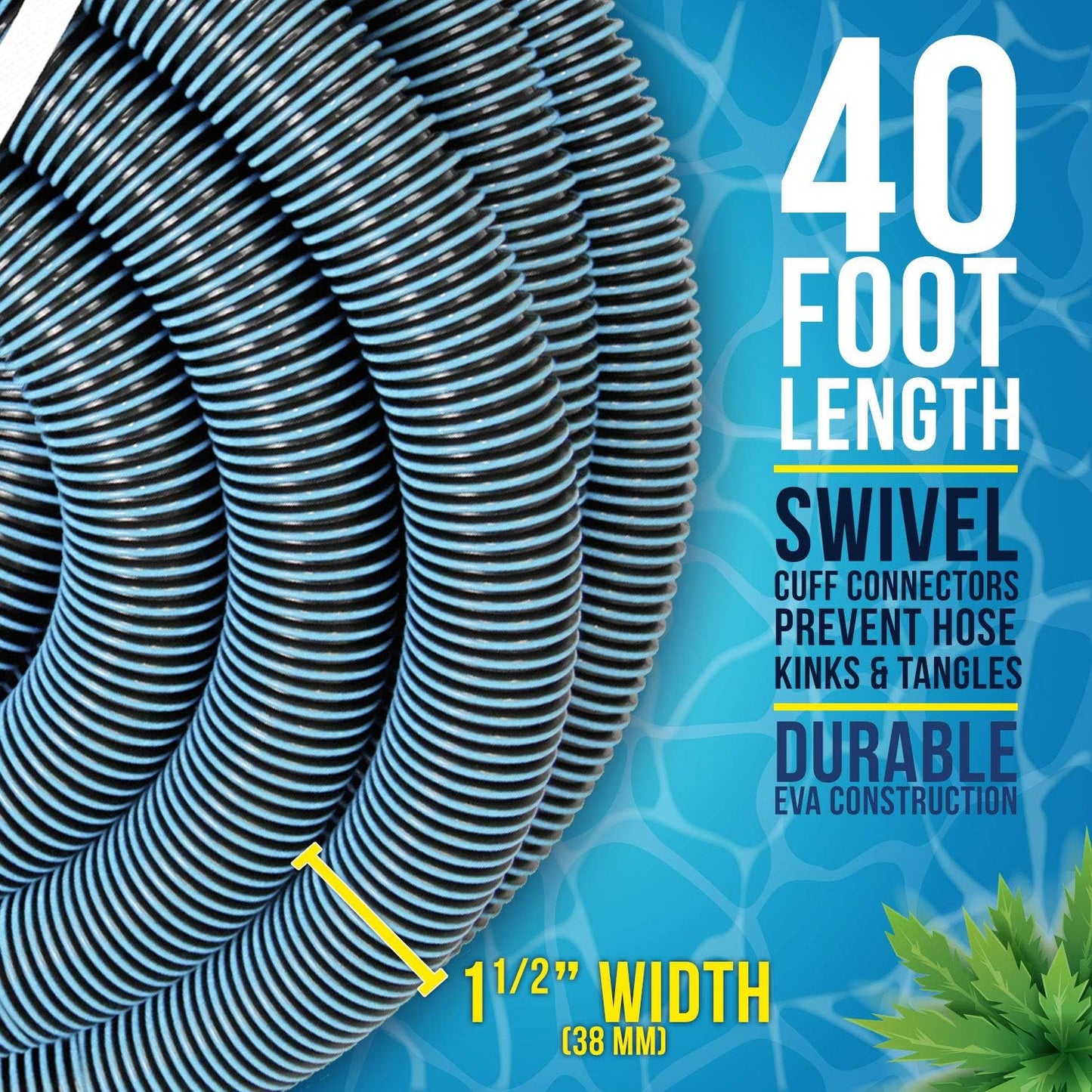 U.S. Pool Supply Pool Vacuum Hose - Heavy Duty 1-1/2" x 40' Kink-Free Spiral Wound for Inground Pools