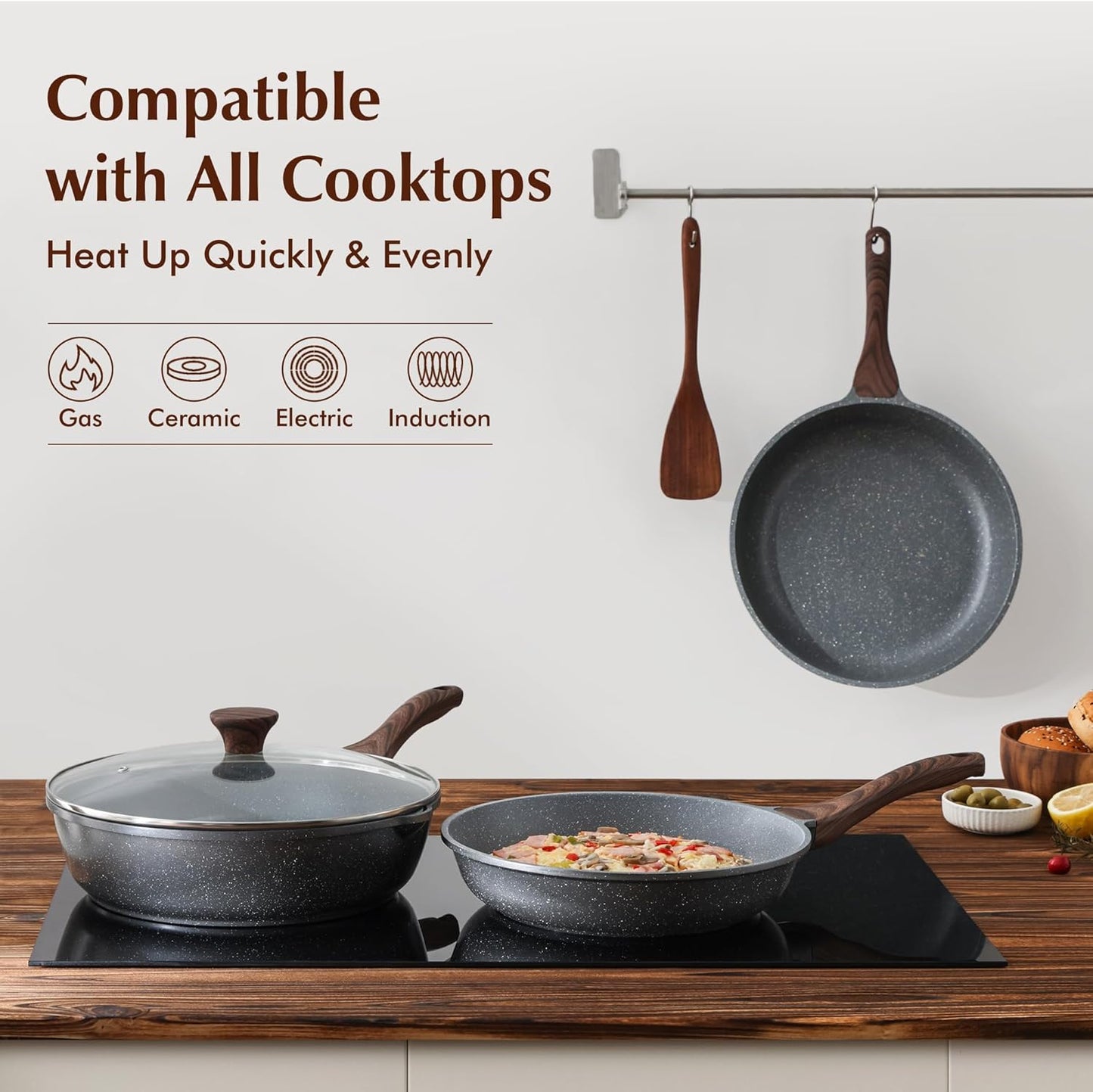 SENSARTE Nonstick Frying Pan Set - Swiss Granite Coating Chef's Cookware | 9.5, 11, & 12.5 Inch