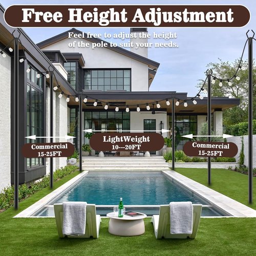 AILBTON 10Ft String Light Poles - 4 Pack Outdoor Metal Stands with Fence Brackets for Deck & Patio