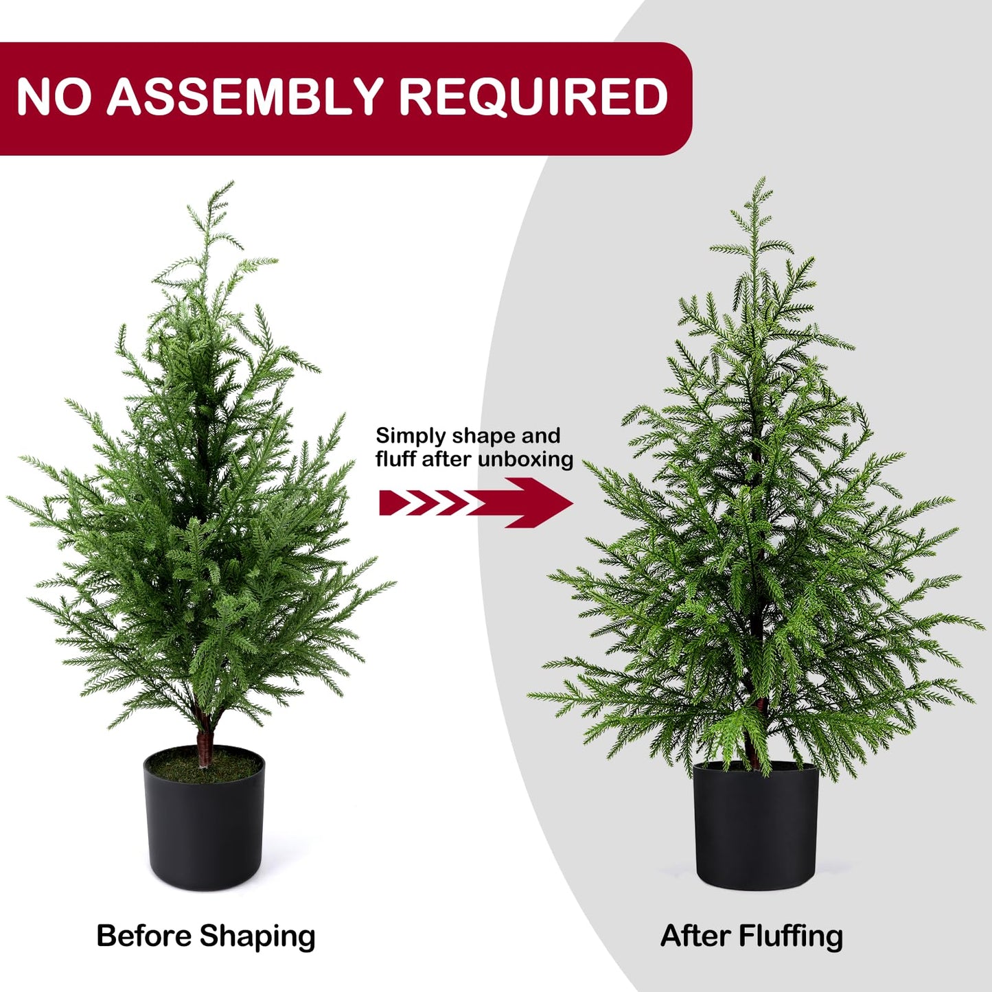 ENVEN PreLit Artificial Norfolk Pine Christmas Tree – Realistic Potted Tree with 70 LED Lights & 8-Mode Battery Box, Pre-Assembled Faux Holiday Decor for Indoor Display (3FT-1Pack)