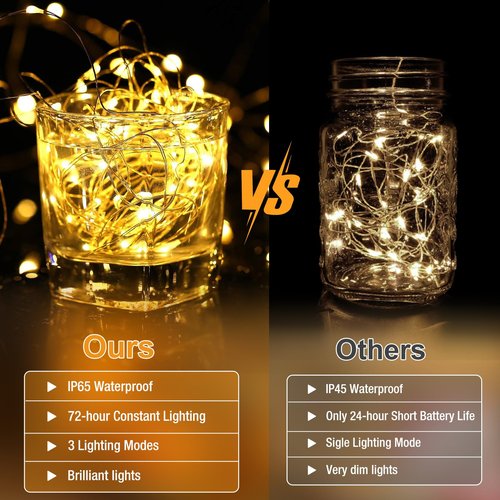 Fairdeer 50 Pack Fairy Lights Battery Operated - 7ft 20 Led Small Twinkle Lights 3 Modes, Bulk Mini String Lights Waterproof for Mason Jars Vases Crafts Party Wedding Decoration Christmas -Warm White