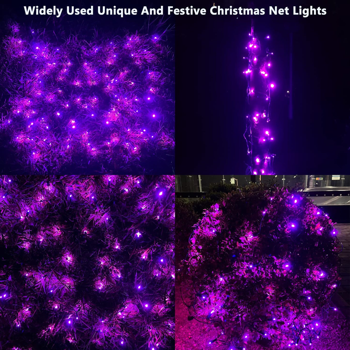 HISHINY Halloween Lights Outdoor,144LED 6ftx6ft Purple Net Lights with Connectable, Waterproof,UL Certified and Durable Black Wire Design for Bushes,Trees, Outdoor Indoor Party Decorations