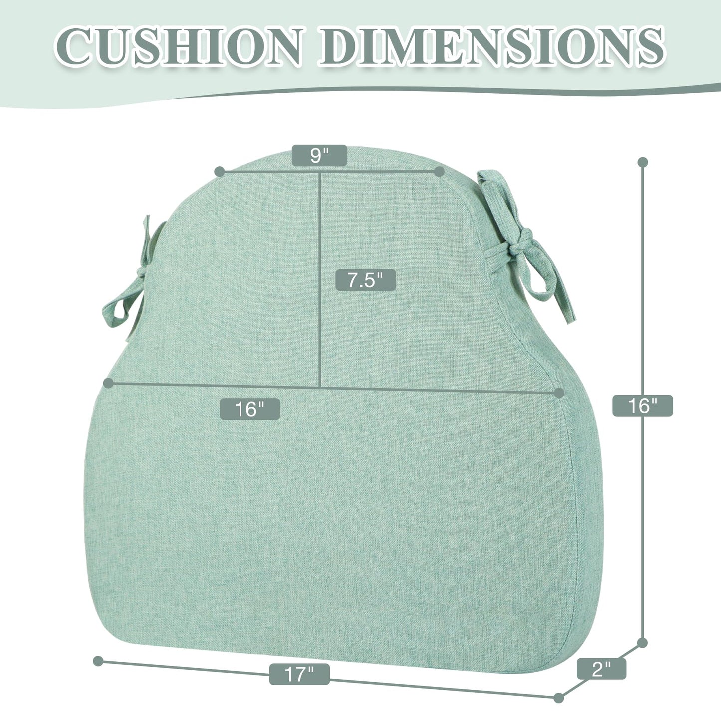 PRONOUS Light Green Winsor Chair Cushions with Ties, Dining Kitchen Chair Seat Pads Non Slip Removable Washable Cover 17"x16" Set of 2