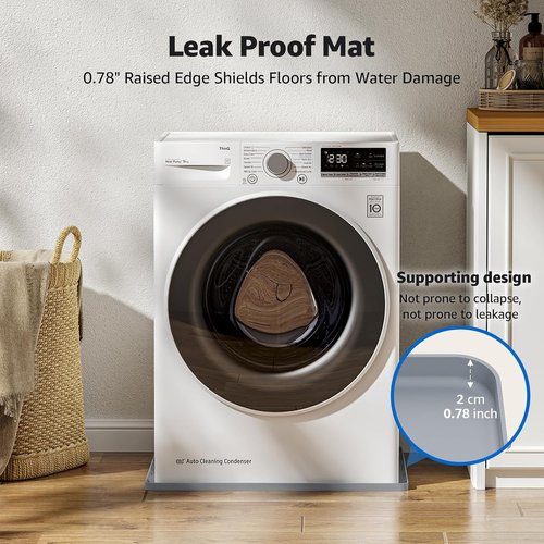 Drain Pan 27''x27'' by [Brand Name] - Leak-Proof Silicone Mat with Non-Slip Edges | Waterproof Washer Tray in Gray