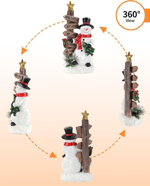 iStatue Merry Christmas Snowman Sign - Charming Resin Tabletop Decoration with Mini Tree | Holiday Home Decor Gift