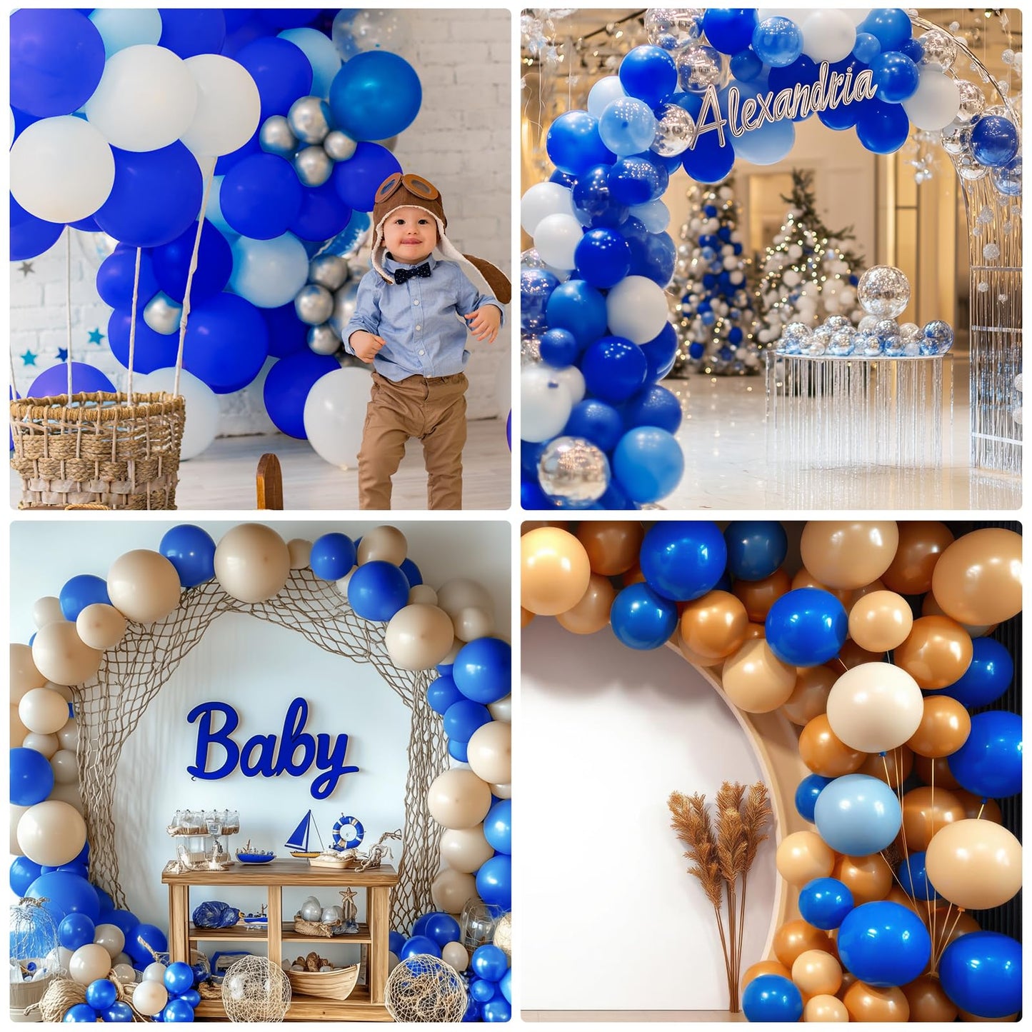 RUBFAC Royal Blue Balloons 129pcs Different Sizes 18 12 10 5 Inch, Blue Balloon Arch Kit Garland for Graduation Birthday Party Baby Shower Baseball Nautical Retirement Bachelorette Party Decoration