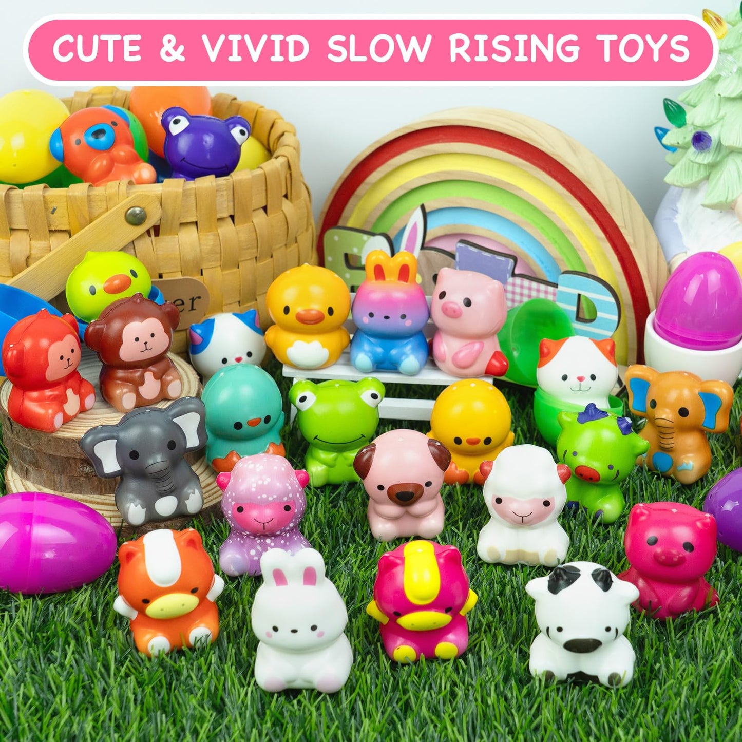 ZICZLI 24 Pack Easter Eggs Filled Slow Squishy Toys, Animal Squishy Toys Egg Fillers for Kids Toddler Boys Girls Easter Egg Hunt Classroom Prize Supplies Basket Stuffers Easter Party Favors