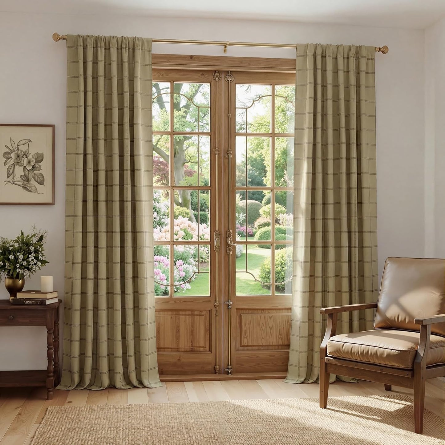 NICETOWN 100% Blackout Plaid Curtains - 84 Inch Long Thermal Insulated Drapes, 2 Panels Set, Burlap