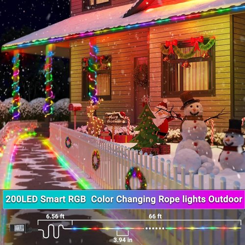 Jnaurb RGB Color Changing Rope Lights - 66ft Smart String Lights with Remote & APP Control | Waterproof Music Sync