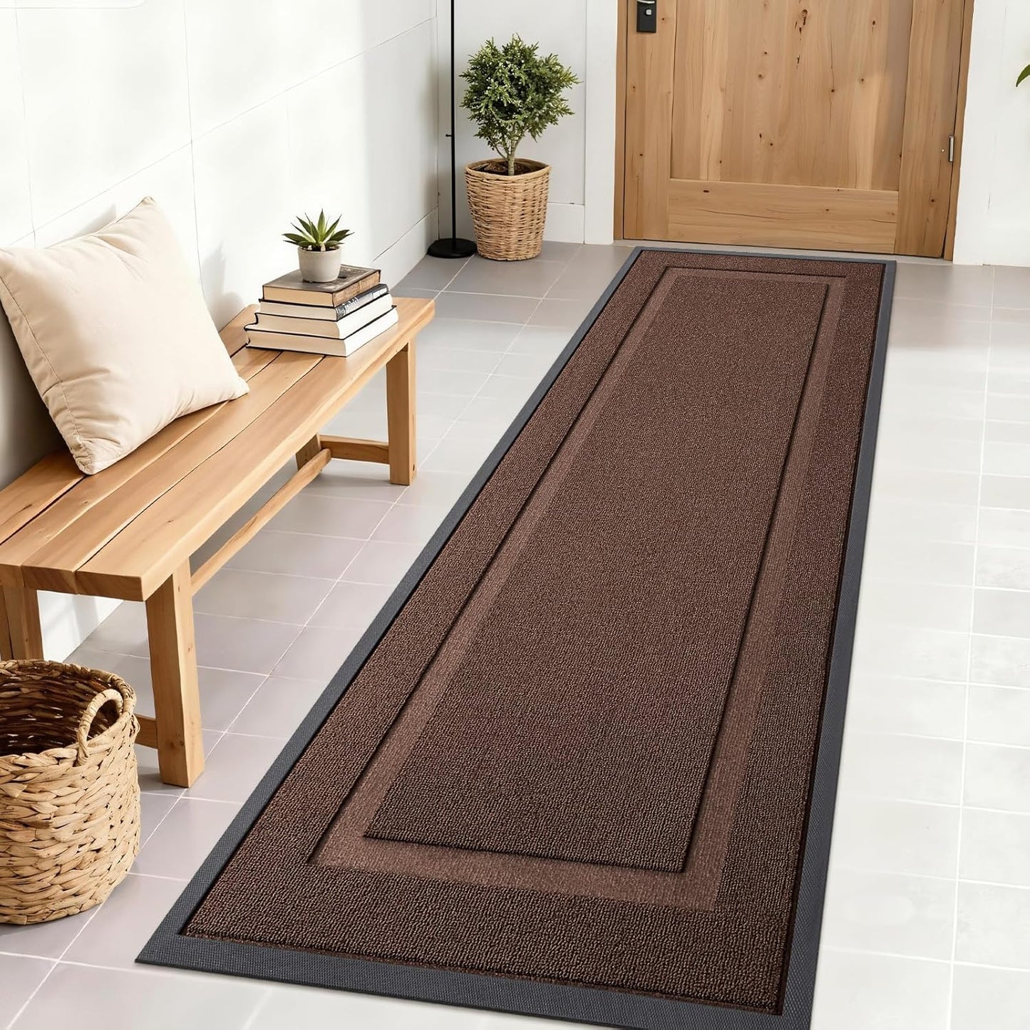 OLANLY Waterproof Front Door Mat - All-Season, Sturdy Natural Rubber, Easy Clean | 71x23, Chocolate Brown