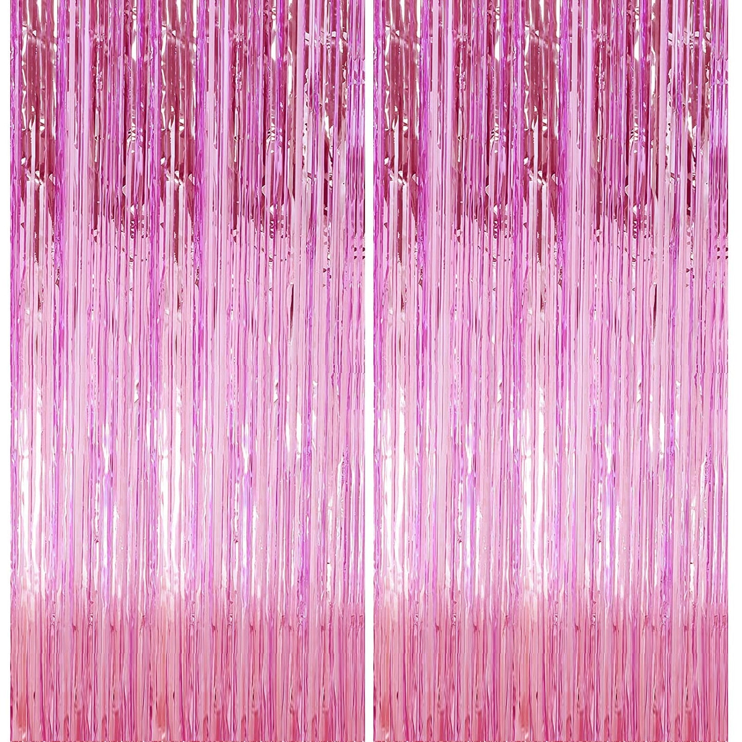 2 Pack 3.28 ft x 6.56 ft Pink Tinsel Curtain Party Backdrop Decorations, Metallic Foil Fringe Backdrop Door for Halloween, Christmas, Birthday Graduation Wedding Party Streamers Photo Backdrop.