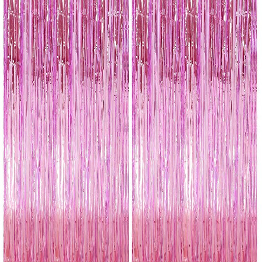 2 Pack 3.28 ft x 6.56 ft Pink Tinsel Curtain Party Backdrop Decorations, Metallic Foil Fringe Backdrop Door for Halloween, Christmas, Birthday Graduation Wedding Party Streamers Photo Backdrop.