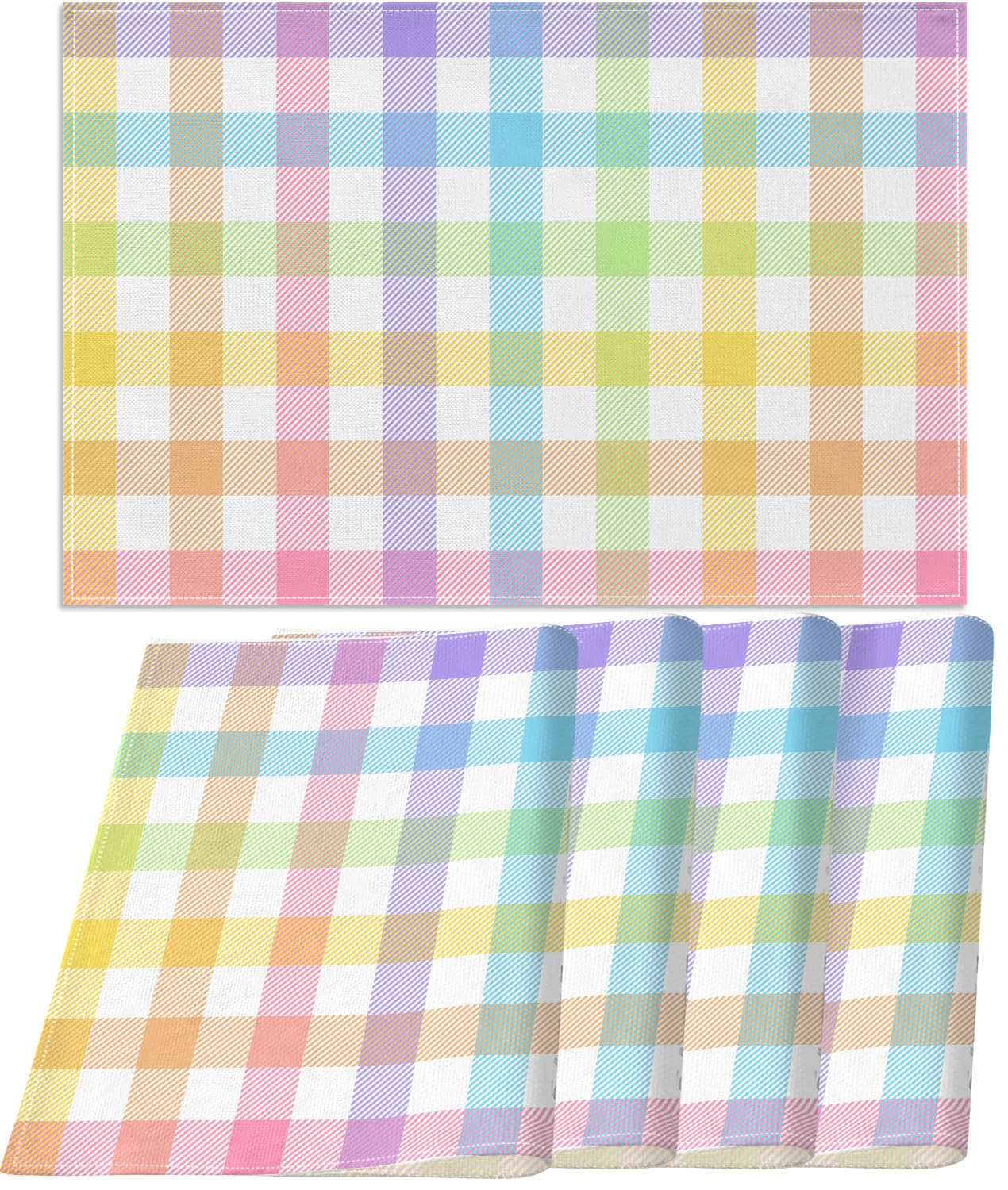 Pudodo Easter Buffalo Plaid Check Placemats Set of 4 Spring Holiday Party Decorations for Home Kitchen Table Supply (12" x 18")