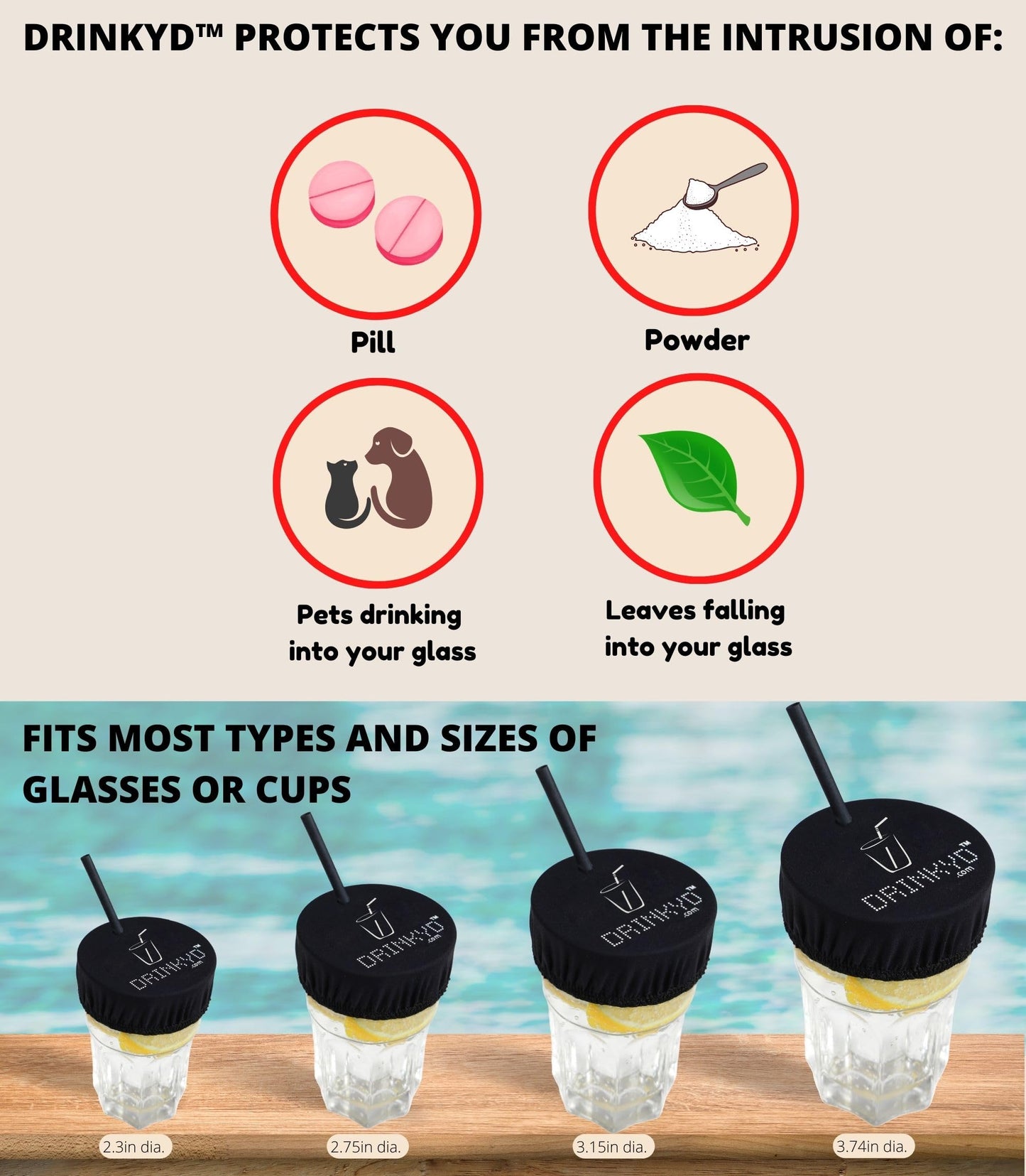 DRINKYD™ The Drink Cover for Alcohol Protection and Spiking Prevention - Washable & Reusable w/Keychain (1 Pack, Pink)