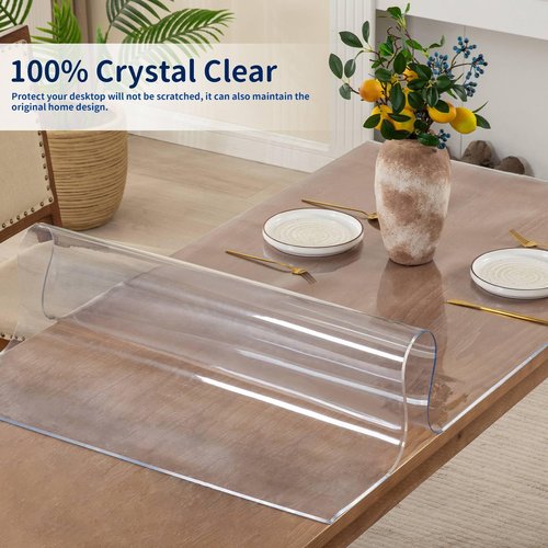 Eisdroma 24 x 48 Inch Clear Table Cover Protector, 2mm Thick Clear Table Protector for Dining Room Table, Plastic Table Cover, Waterproof Table Pad for Kitchen, Office