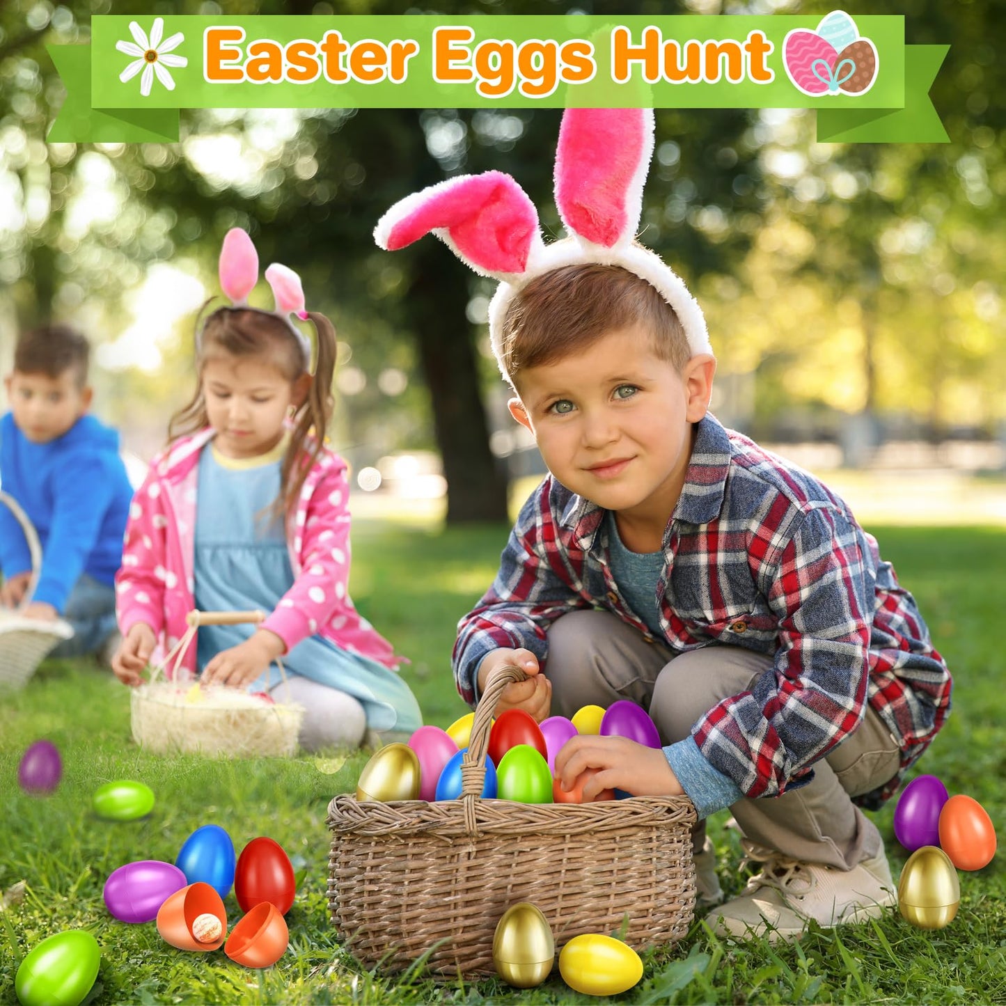 SpringFlower 61 PCS 2.3" Plastic Easter Eggs With Golden Easter Eggs, Empty Easter Eggs Fillable, Colorful Bright Plastic Eggs Bulks for Easter Hunt, Easter Basket Stuffers, Easter Party Favor