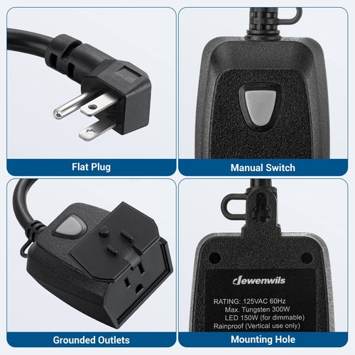 DEWENWILS Outdoor Dimmer for String Lights, Remote Dimmer Switch, Weatherproof Dimmer Plug, 100FT Range, Compatible with Dimmable LED/Tungsten Bulbs