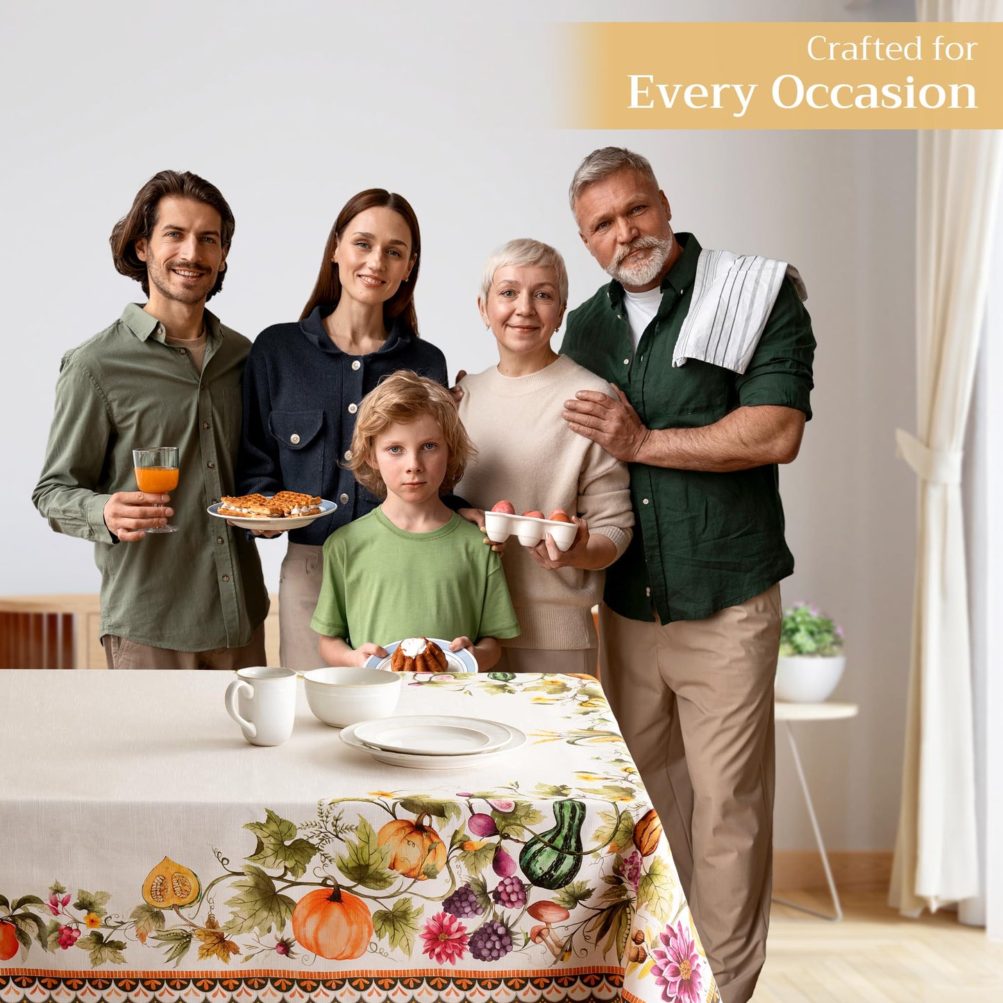 Maison d' Hermine Table Cloth Rectangle Table 100% Cotton 70 x 90 Inches Fall Tablecloth Reusable Everyday Use for Thanksgiving Christmas Decorations Dining Farmhouse (Pumpkin Garden - Cloudy Cream)