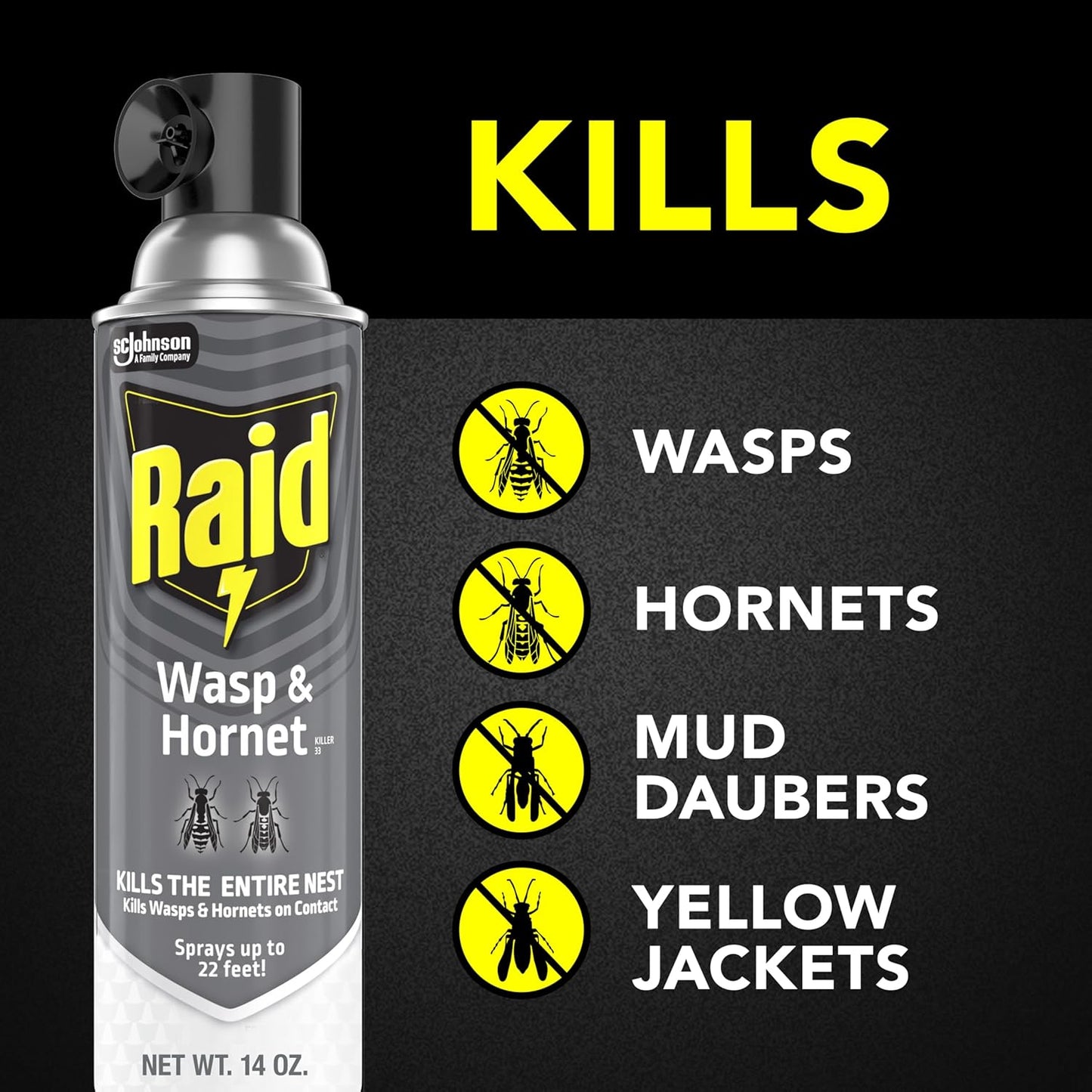 Raid Wasp & Hornet Killer Spray - Effectively Eliminates Entire Nests | 14 Oz, 2 Count
