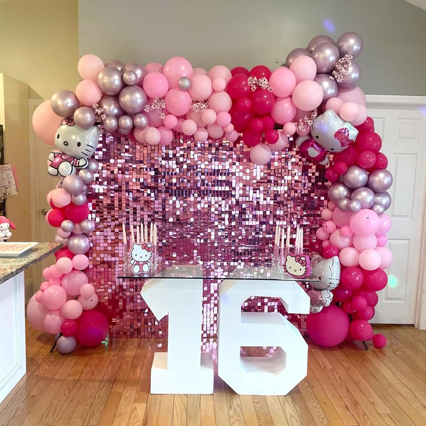 NISOCY Pink Balloons Garland Arch Kit - 124pcs Hot Pink Metallic Balloons for Valentine's Day & Birthday Decor