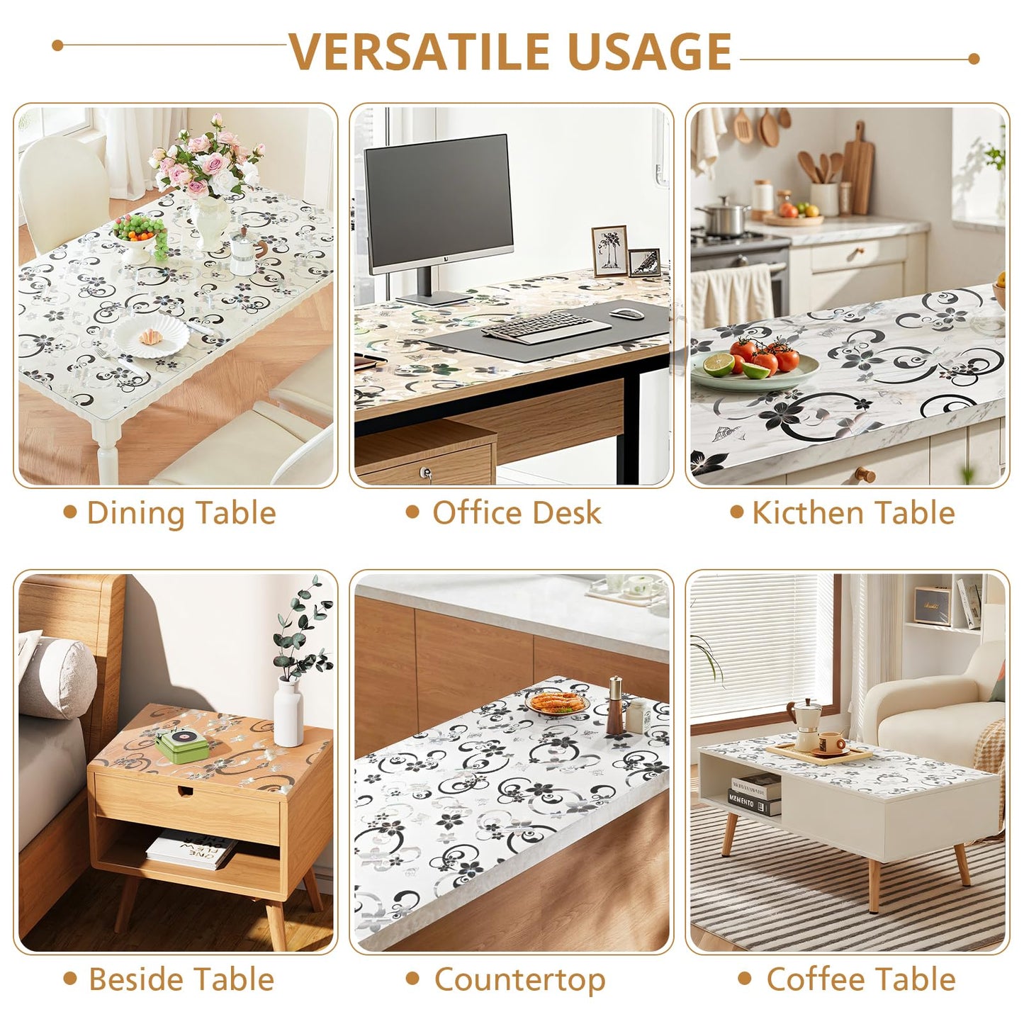 LovePads Floral Clear Table Cover Protector - 36 x 72 Inch Thick Plastic Table Cloth, Waterproof PVC Desk Mat for Dining Room Table, Wood Furniture Topper, Anti-Scratch Desk Pad for Kids Writing,