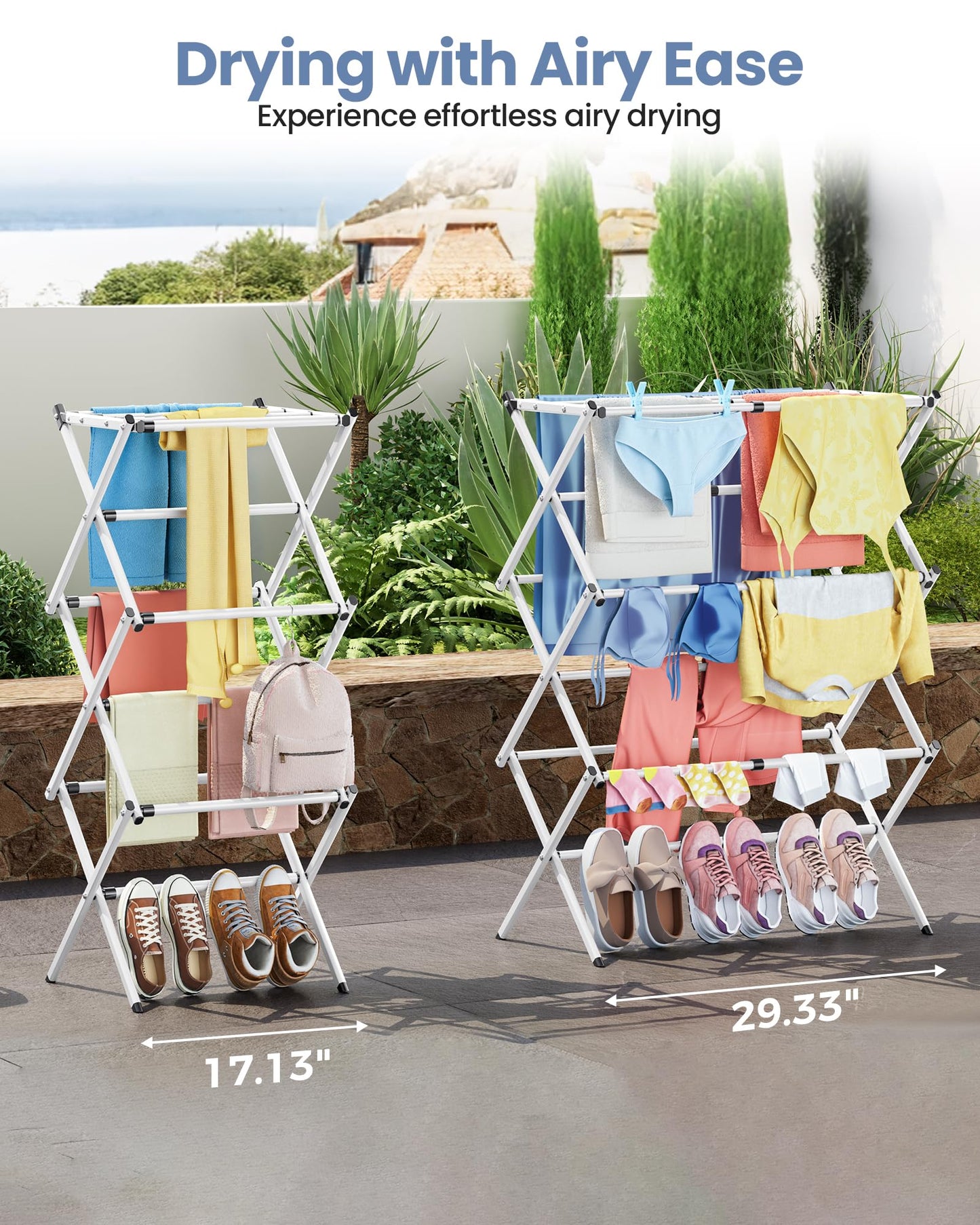 APEXCHASER Clothes Drying Rack Folding - 3 Tier Laundry Drying Rack for Clothes, Expandable Metal Clothing Dryer, Collapsible Towel Rack, Air Drying Rack, White