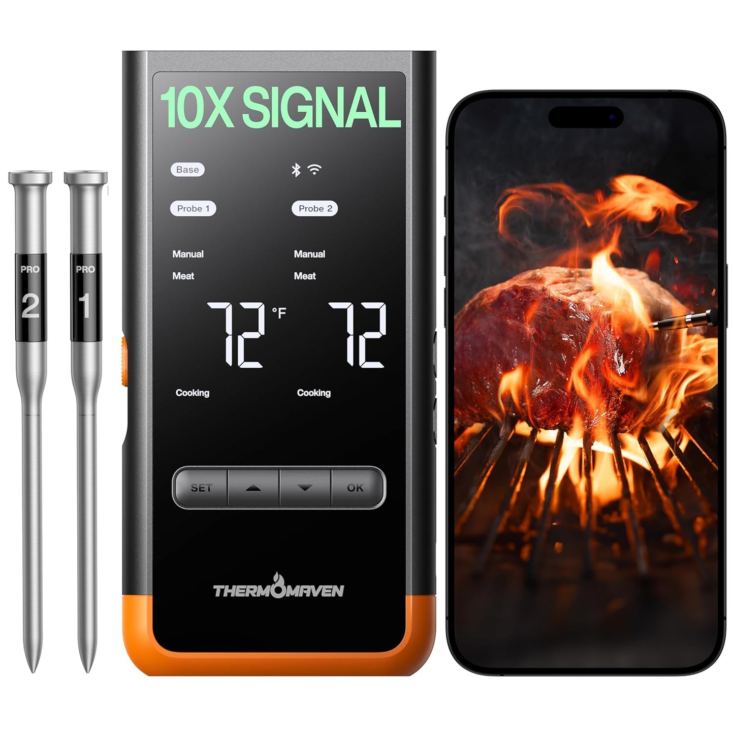 ThermoMaven Wireless Bluetooth Smart Meat Thermometer - NIST Certified Accuracy, 2 Probes for BBQ & Grill