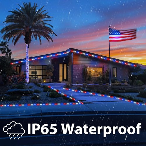 50ft LED Rope Lights Outdoor,360 LED Connectable & Flexible Tube Lights with 8 Modes, Waterproof LED Rope Lighting for Independence Flag Day, Memorial Day, Outdoor,Indoor Decor (Red & White & Blue)