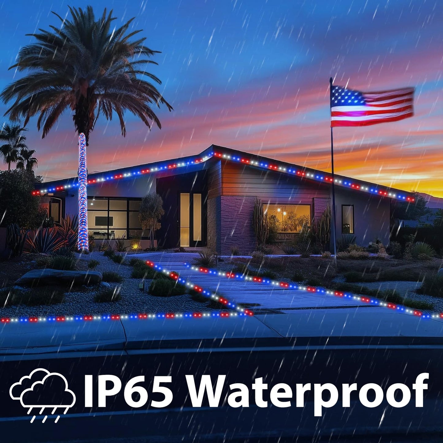 200ft LED Rope Lights Outdoor, 1440 LED Flexible Tube Lights with 8 Modes, Waterproof LED Rope Lighting for Independence Flag Day, Memorial Day, National Day, Outdoor,Indoor Decor (Red & White & Blue)