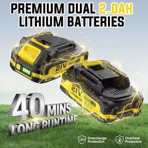 21V Cordless Weed Wacker by [Brand Name] - 2-in-1 Grass Trimmer & Edger with 2 Batteries & 8 Spare Spools
