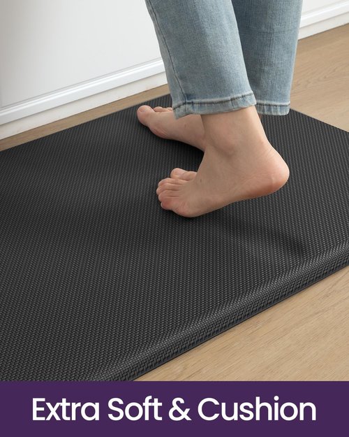 DEXI Kitchen Mat Cushioned Anti Fatigue, Extra Thick Comfort Standing Floor Mats Waterproof, Memory Foam Antifatigue Runner Rug for Desk Office, Sink, Laundry, 39x20, Black