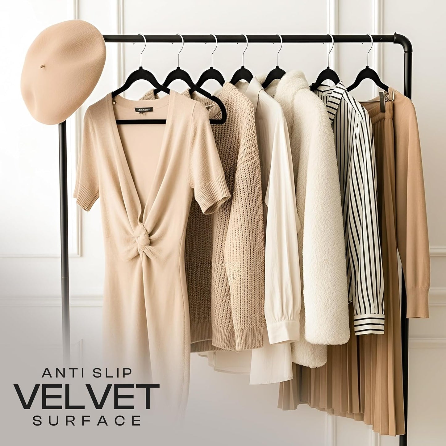 Utopia Home Velvet Hangers - Luxury Non-Slip Slim Coat & Pant Hangers, 50 Pack, 360° Swivel Hook - Black