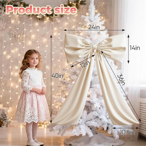 Beige Large Bow Decor | Coquette Giant Ribbon Tie for Birthday Party & Wedding Backdrop (24 x 36 Inches)
