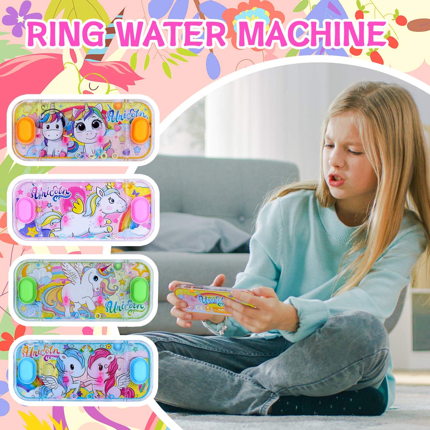 SevenQ Handheld Water Games for Girls, 4 Packs Cute Theme Toss Ring Aqua Toy for Kids Stocking Stuffers
