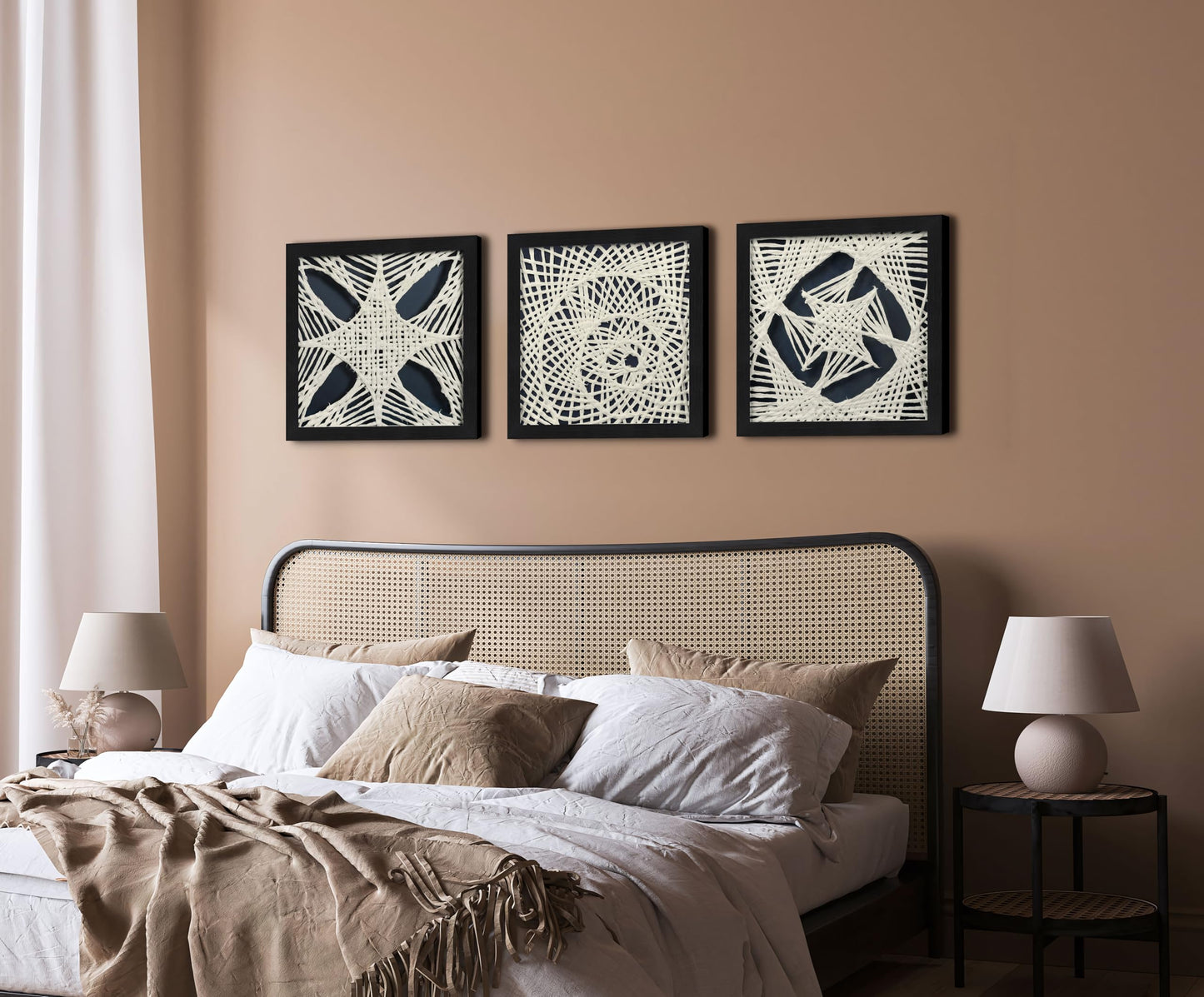 FOLKOR Abstract Framed Wall Art for Modern Home Office, 3 Pack 12" Rice Paper Black and White Wall Decor for Living Room Bedroom Entryway, Geometric Wall Hanging Shadow Box Artworks Accent Gift