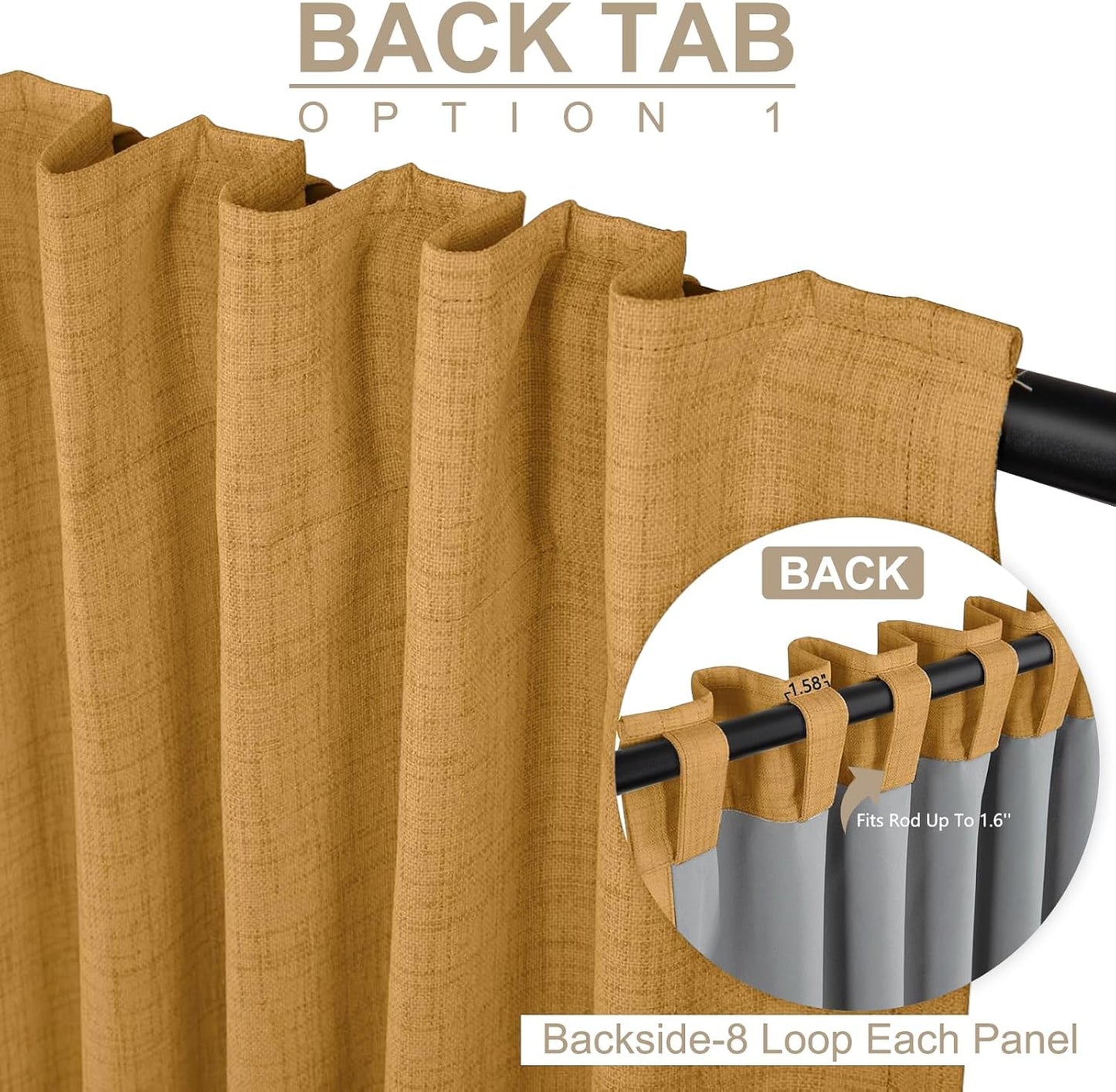 Skiennix 100% Blackout Linen Curtains - Thermal Insulated Drapes, 84" Long, Mustard Yellow, 2 Panels Set