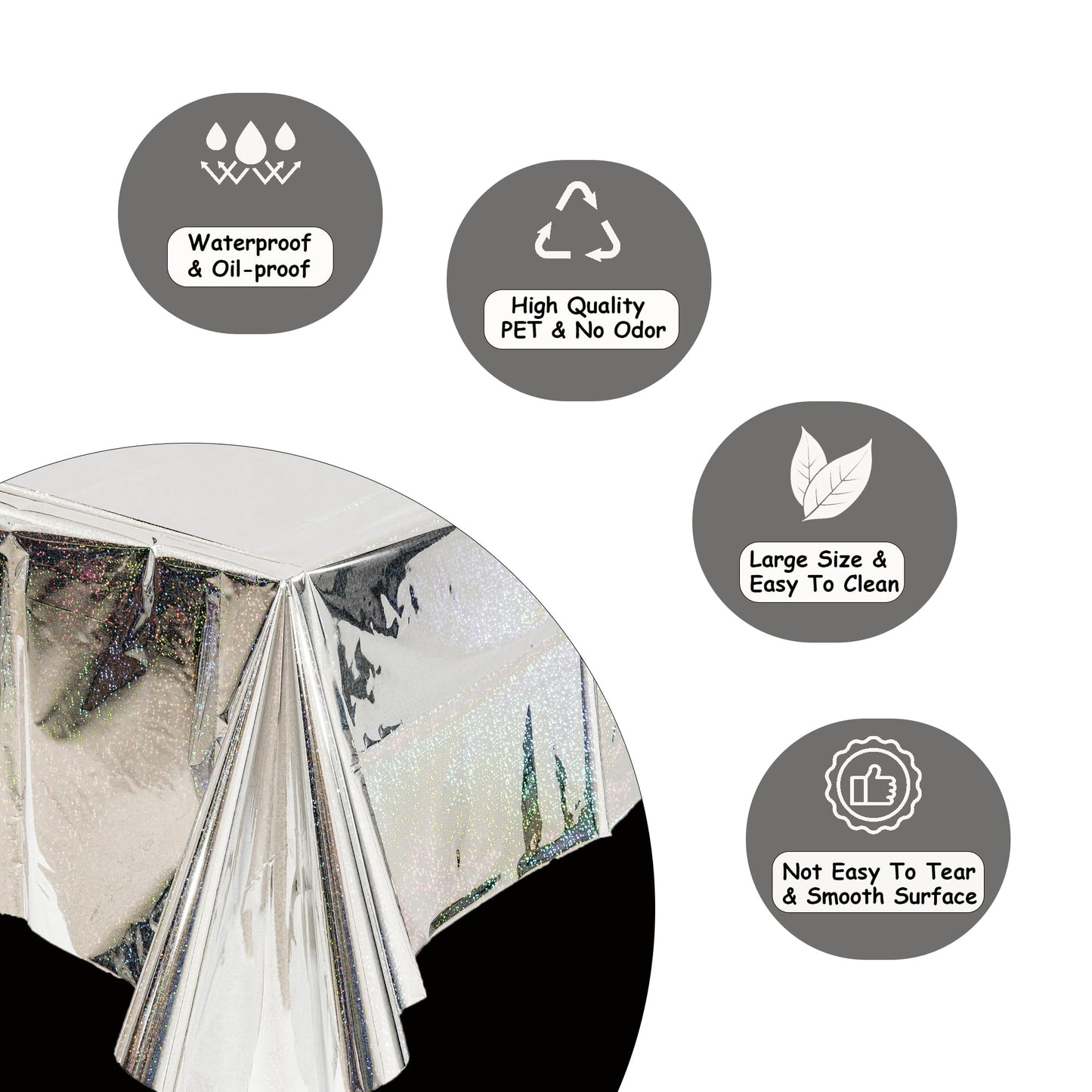GREATRIL Party Table Cover Disposable Silver Table Cloths for Birthdays Ceremony Party Decorations Rectangle Tablecover 54'' x 108'' - 2 Packs