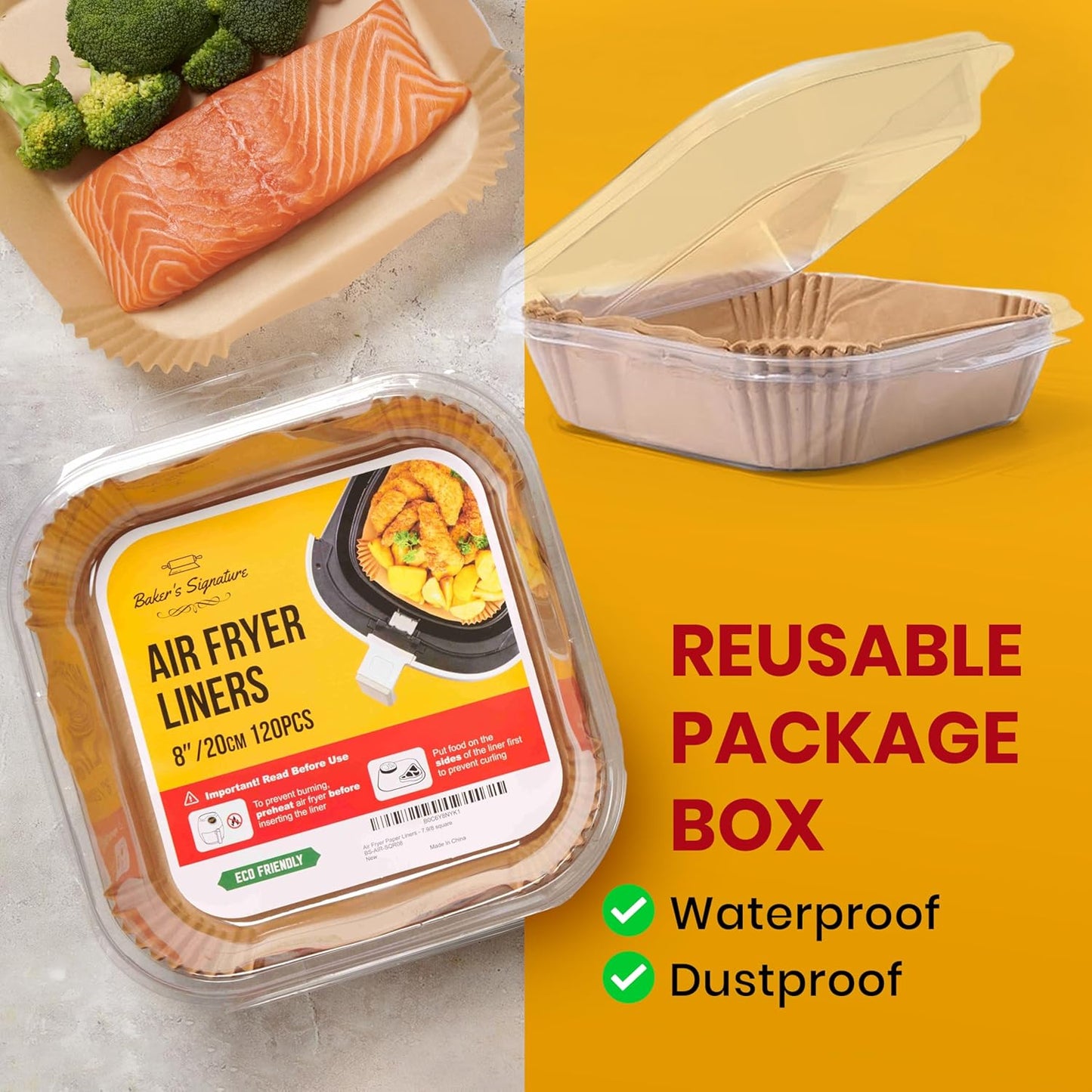 Skiennix Air Fryer Disposable Liners - Non-Stick & Oil Proof for Easy Cleanup | 125 Pcs, 8” Square for 5-8 Qt Basket
