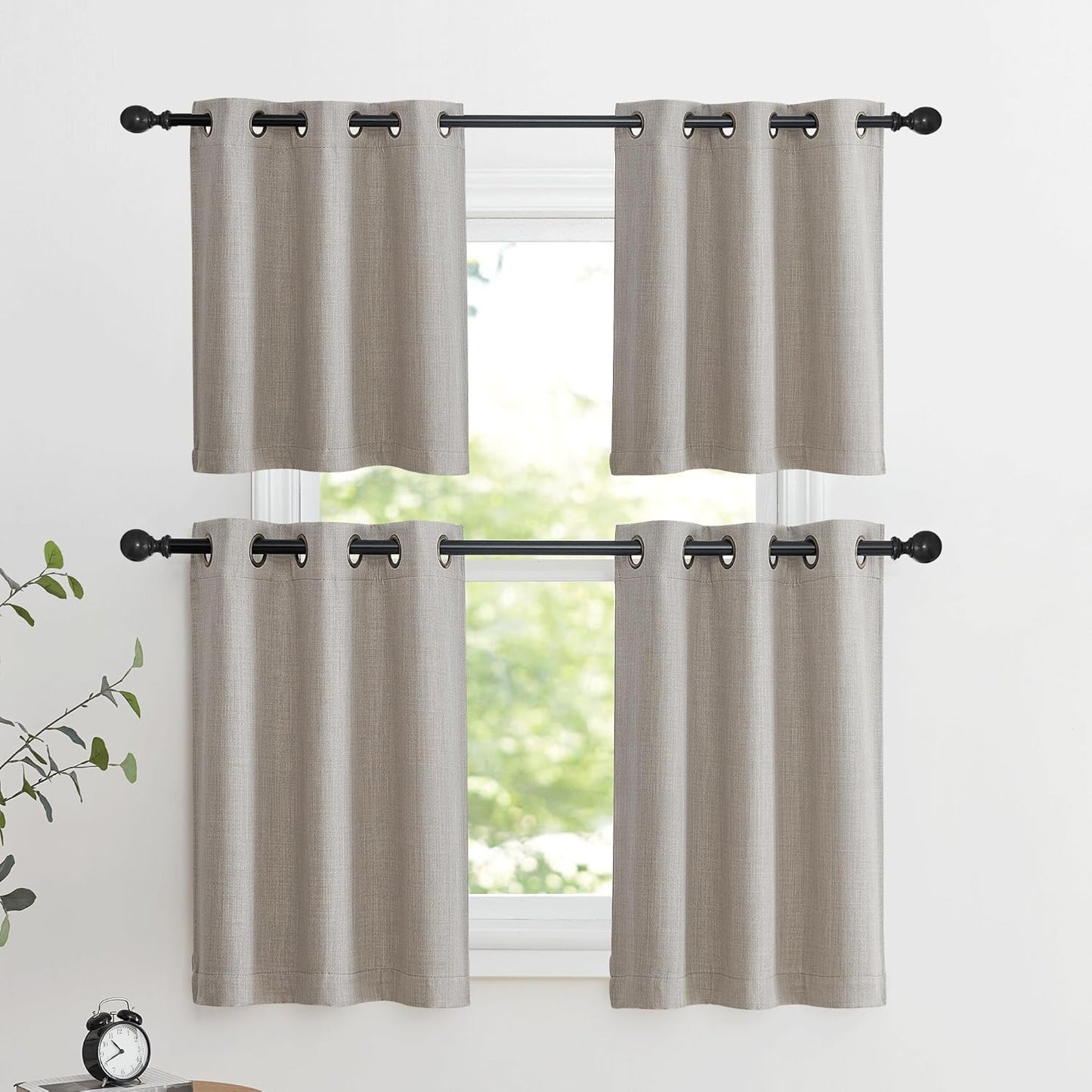 NICETOWN Blackout Thermal Insulated Valances - Farmhouse Short Curtains for Living Room | 34" W x 36" L, Angora, 2 Panels