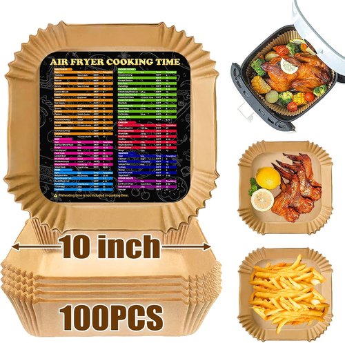 Air Fryer Liners - Non-Stick Disposable 10 Inch Square Parchment Paper | Oil Resistant & Waterproof