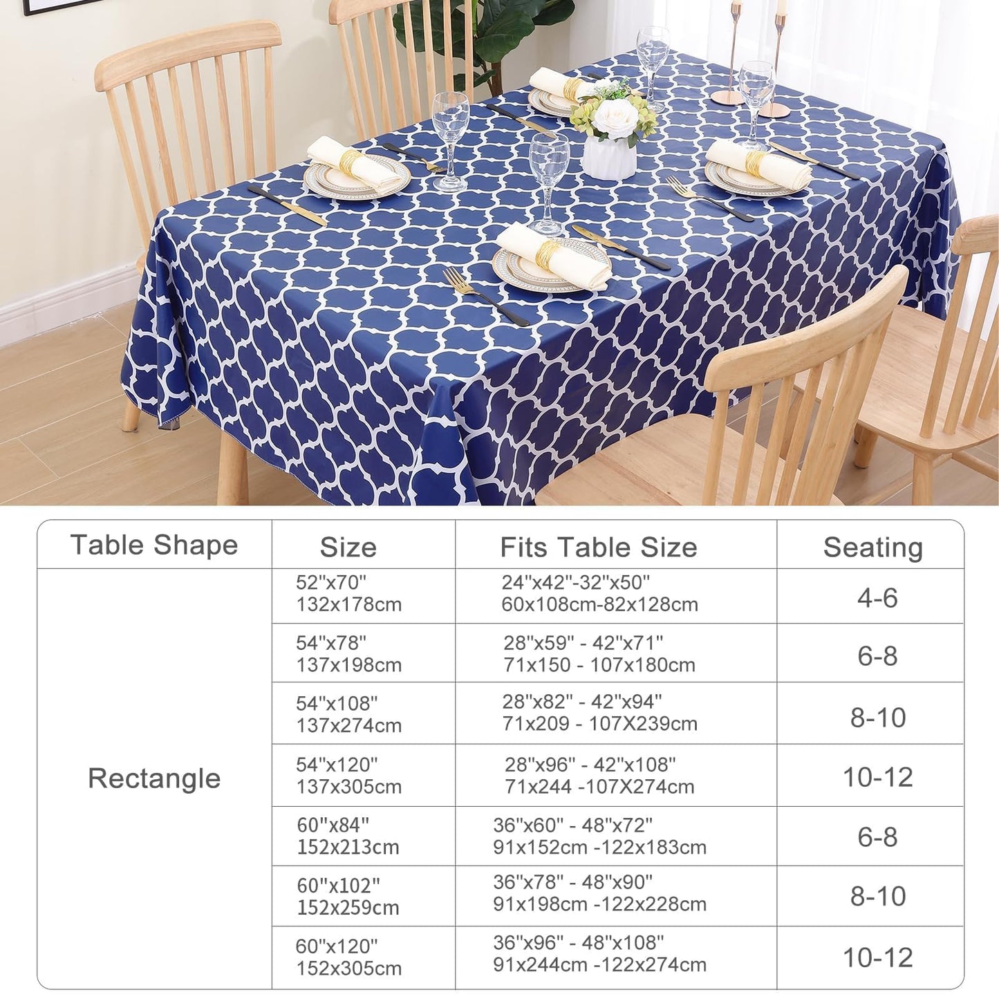 Smiry Rectangle Table Cloth Cover, Waterproof Vinyl Tablecloth with Flannel Backing for Rectangle Tables, Wipeable Spillproof Plastic Tablecloths for Dining, Camping and Indoor (60"x84", Navy)