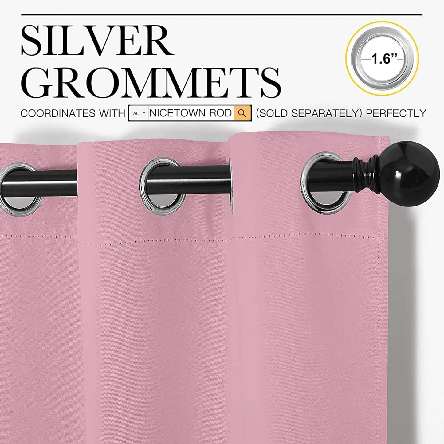 NICETOWN Blackout Curtain Panels - Thermal Insulated Grommet Drapes for Basement | Crystal Pink, 34x54" (1 Pair)