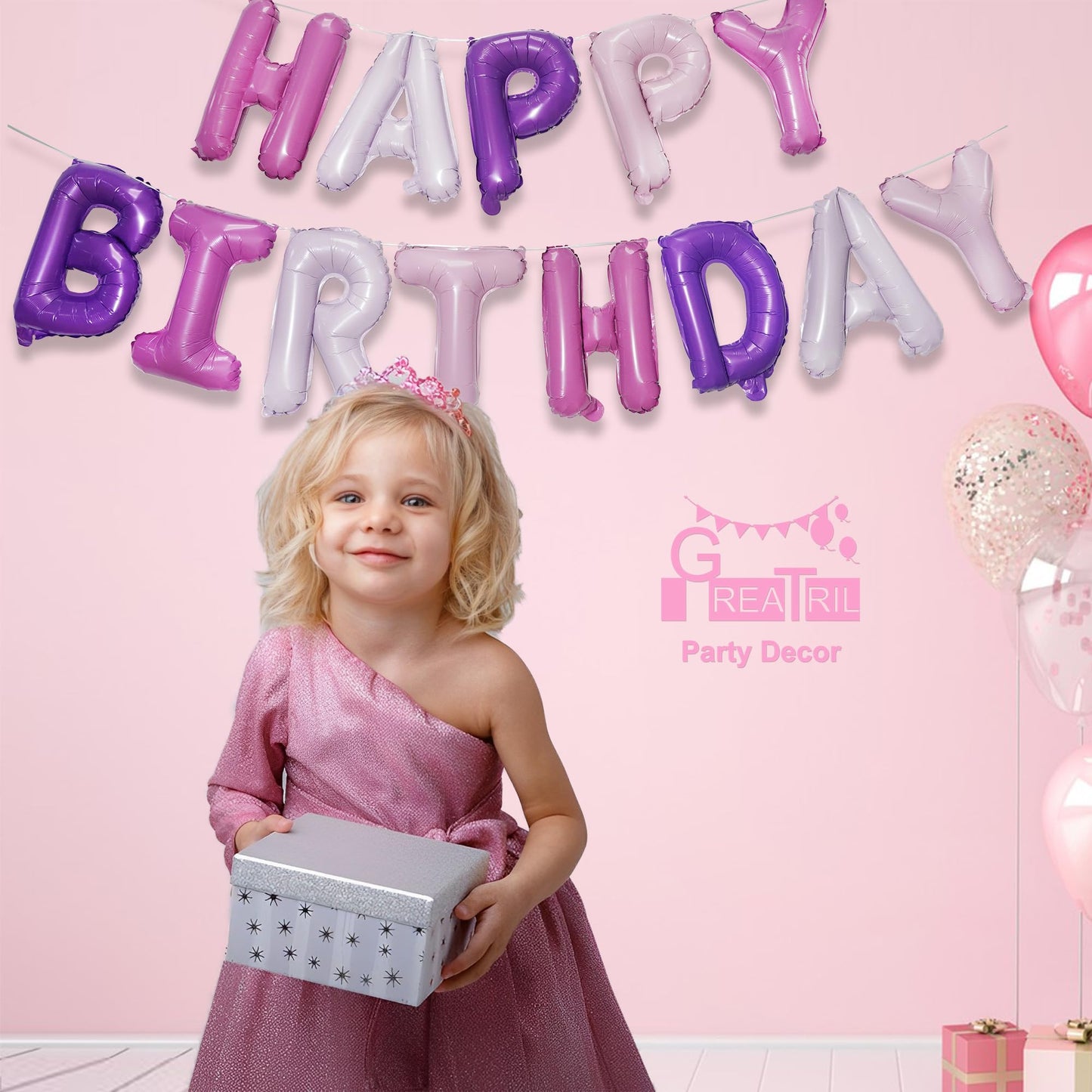 Purple Pink Happy Birthdays Balloons - GREATRIL Happy Birthdays Balloons Letters for Birthdays Unicorn Mermaid Butterfly Party Decorations 16 Inch