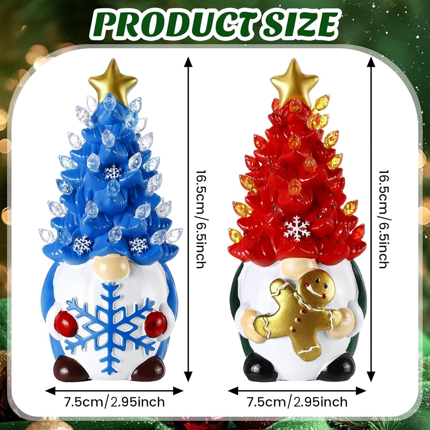 Riakrum Gnome Christmas Tree Decor - Lighted Gingerbread Man & Snowflakes | 6.5” Resin Figurines for Indoor Centerpieces